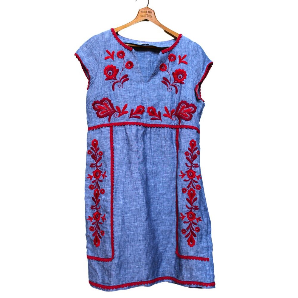 BODEN Size 6 Bea blue linen embroidered dress EUC Boho Summer Vacation Beach - Picture 2 of 9